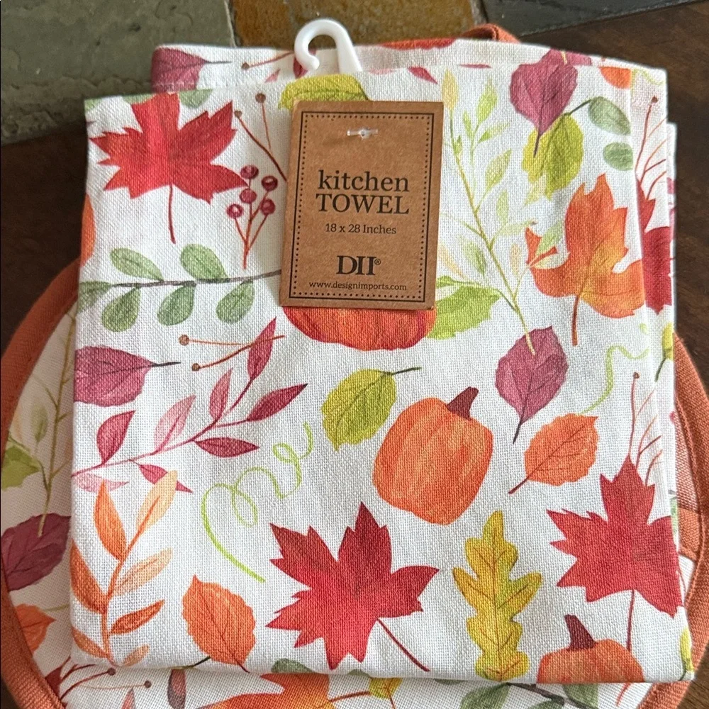 Autumn Harvest Kitchen Towel and Pot Holder Set - Orange and Multicolor